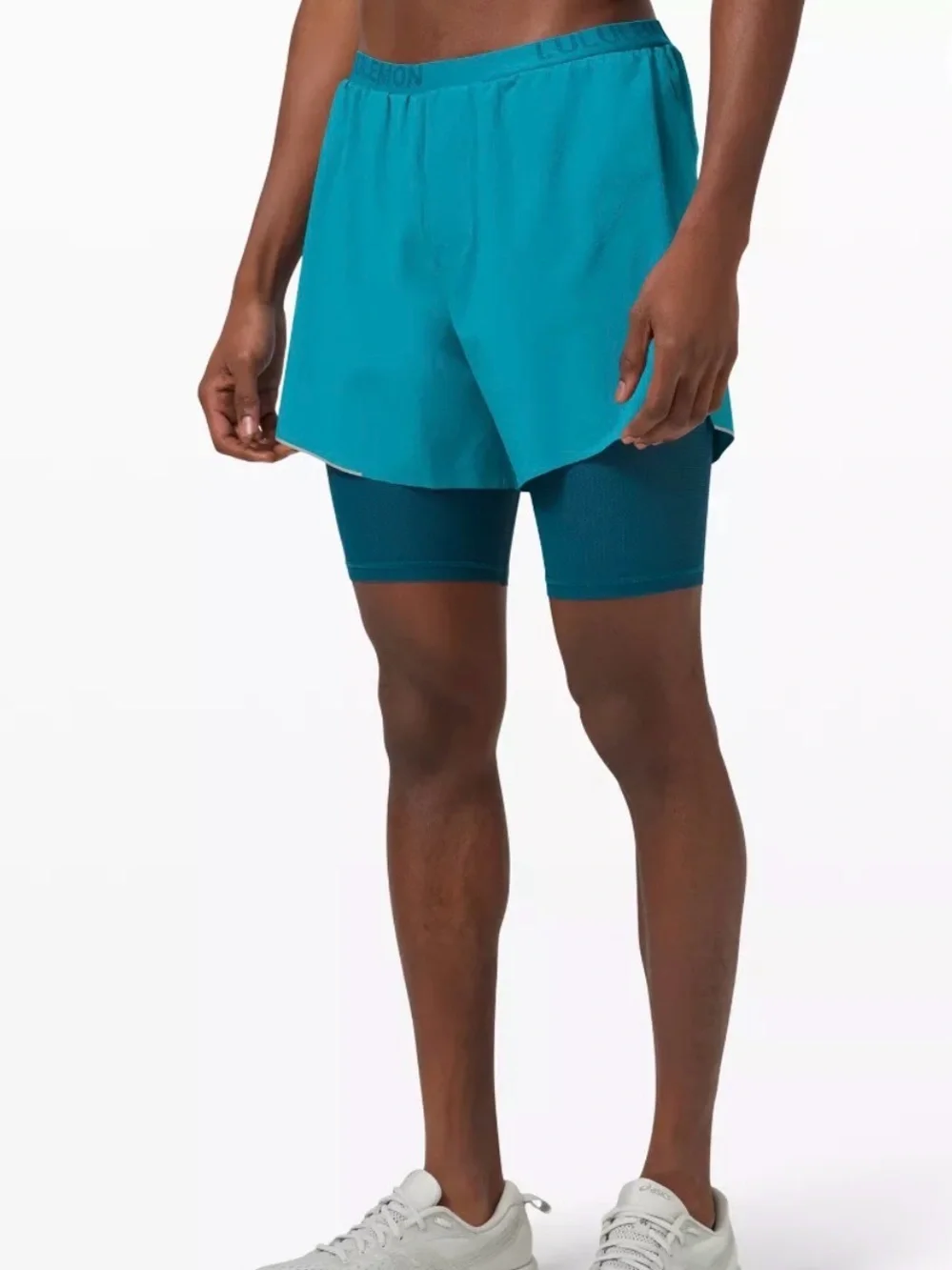 Lululemon sz L Run Town Blue Athletic Running Shorts Inner Liner like new